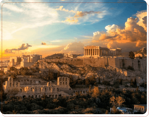 A painting of the acropolis in athens, greece.